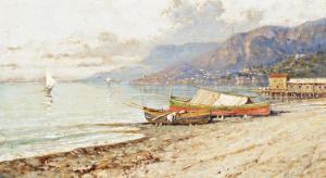 CARELLI Giuseppe 1858-1921,Boats on the shore, the Amalfi coast,Christie's GB 2013-09-12