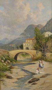 CARELLI Giuseppe 1858-1921,Lavandaie al fiume a Cava dei Tirreni,Antonina IT 2003-05-20