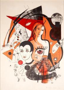 CARG Michele,"Portraits de clown en orange rouge et noir",1969,Dogny Auction CH 2011-04-12