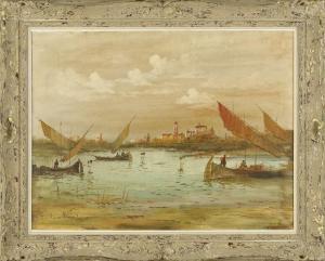 CARGNIEL Luciano 1903,"Coastal Scene with Docked Sailboats",New Orleans Auction US 2011-07-30