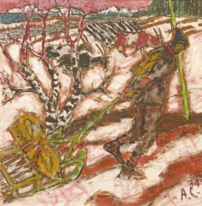 CARIGIET Alois 1902-1985,A sleigh trip,1974,Galerie Koller CH 2023-12-01