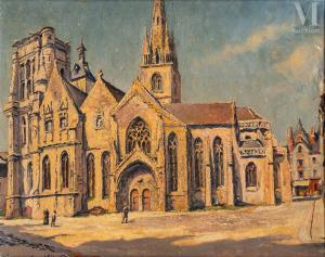 CARIOT Gustave 1872-1950,Vue de la Cathédrale de Guingamp,1918,Millon & Associés FR 2024-03-26
