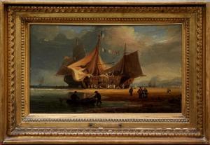Carl Joseph Kuwasseg 1802-1877,French shipping and fisherfolk on the shore,Reeman Dansie 2019-11-19