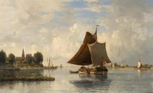 CARLEBUR OF DORDRECHT Francois 1821-1893,Dutch river landscape wit,1881,Hargesheimer Kunstauktionen 2020-09-12
