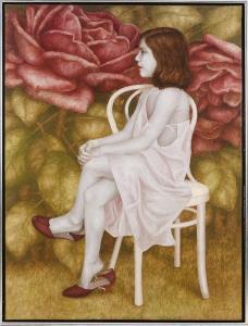CARLETTI Alicia 1946-2017,Portrait of a girl seated on a chair against a ros,Eldred's US 2019-10-17