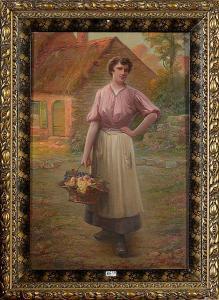 CARLIER Max 1872-1938,Portrait d\’une fermière au panier de fruits,VanDerKindere BE 2019-02-19