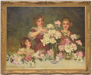 CARLINE George,Three young girls arranging flowers in two vases,1902,Gardiner Houlgate 2020-11-26