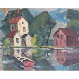 CARLSON Charles X 1902-1991,Lancaster County landscape with row boat,Ripley Auctions US 2019-11-16
