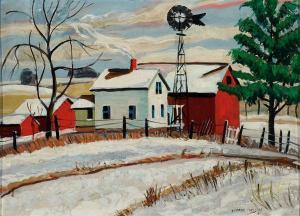 CARLSON EDWARD L 1900,A Regionalist Rural Winter Landscape,1938,Jackson's US 2017-12-06