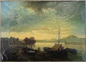 CARMIGNANI Guido 1838-1909,River Barge at Dock,1856,Susanin's US 2017-05-24