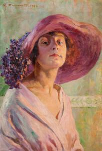 CARPANETTO Giovanni Battista 1863-1928,The Flower Hat,1921,Palais Dorotheum AT 2023-12-12