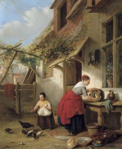 CARPENTERO Henri Jos. Gommarus 1820-1874,Scène estivale avec mère et enfant,1842,De Vuyst 2013-10-26