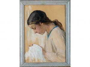 CARPENTIER Madeleine,Profil d'une jeune fille raccomodant,1901,Hôtel des ventes d'Avignon 2021-06-26