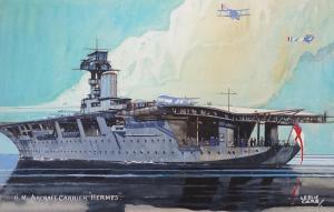 CARR Leslie 1891-1961,Naval ships 'HMS Hermes' and 'Submarine XI',Gorringes GB 2023-02-13