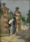 CARR Lyell E 1857-1912,Lady with a Parasol at a Gate.,Swann Galleries US 2010-06-08