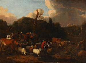 CARRE Michiel,Landscape with travellers, cattle and pack animals,Bruun Rasmussen 2023-05-29