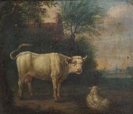 CARREE Johannes 1698-1772,Vache et chèvre dans un pré surplombant un villa,1766,Lombrail - Teucquam 2021-12-10