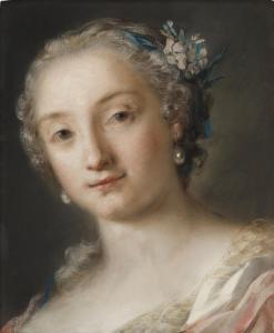 CARRIERA Rosalba 1675-1757,A young woman wearing pearl earrings, with flowers,Sotheby's 2024-01-31