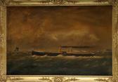CARROLL J 1800,A PORTRAIT OF AN EARLY PADDLE STEAMER OFF A HEADLA,1893,Anderson & Garland 2013-03-26