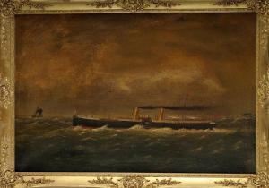CARROLL J 1800,A PORTRAIT OF AN EARLY PADDLE STEAMER OFF A HEADLA,1893,Anderson & Garland 2013-03-26
