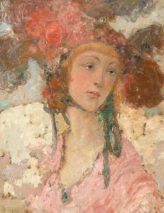 CARTE Anto 1886-1954,Lady with a flowered hat,1914,De Vuyst BE 2024-03-02
