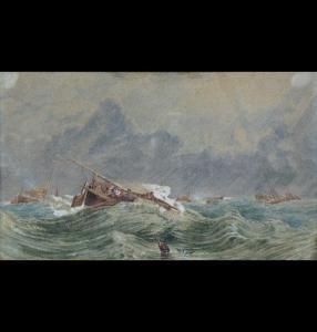 CARTER H.B,figures in a boat in stormy seas, coastline in the,Dee, Atkinson & Harrison GB 2010-07-02