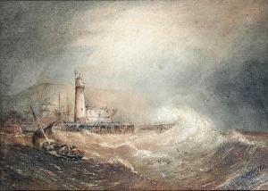CARTER Henry Barlow 1804-1868,Lighthouse in stormy waters, Scarborough,Bonhams GB 2009-03-10
