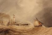 CARTER Henry Barlow 1804-1868,Scarborough Harbour and Lighthouse,David Duggleby Limited 2016-09-09