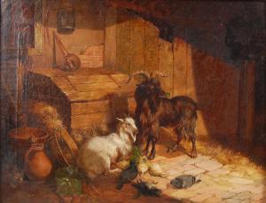 CARTER Henry William 1803-1867,Goats with birds feeding and lurking cat in,1870,Lacy Scott & Knight 2019-12-14