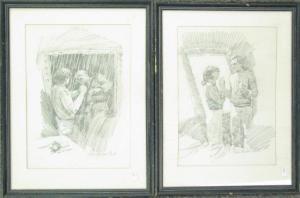 CARTER John Michael 1950,Pencil sketches including 12.5 x 9 , Fist Fight,Wickliff & Associates 2015-03-28