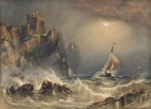 CARTER Joseph Newington,Ship in stormy sea under moonlight, before a castl,Christie's 2014-12-10