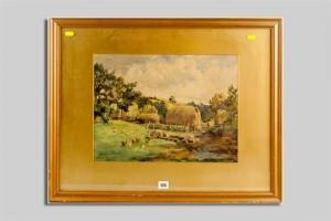 CARTLEDGE William, Ned,farmyard scene with haystacks, poultry,1920,Rogers Jones & Co 2015-07-28