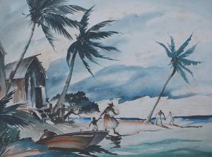 CARUSO Bob 1900-1900,Tropical Shoreline with Figures,1951,Burchard US 2009-05-17