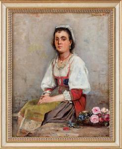 CARVONIDAS P 1891,Sitzendes Landmädchen in Tracht,1891,Leo Spik DE 2016-10-06