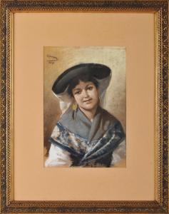 CASANOVA Enrique 1850-1913,Retrato de senhora em traje tradicional,1890,Cabral Moncada PT 2022-06-06