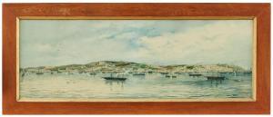 CASANOVA Enrique,Vy över Lissabon med båtar på floden Tagus,1883,Uppsala Auction 2023-08-15
