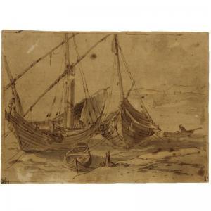 CASEMBROODT Abraham,TWO SMALL SAILING BOATS AND A BARGE AT ANCHOR, WIT,Sotheby's 2006-11-14