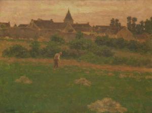 CASSARD Pierre Léon 1800-1900,Faneur au coucher du soleil,Horta BE 2015-06-15