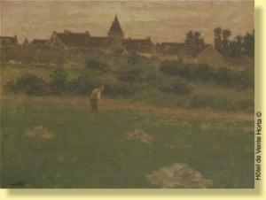 CASSARD Pierre Léon 1800-1900,Travaux aux champs au coucher du soleil,Horta BE 2009-09-14
