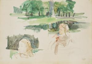 CASSATT Mary 1844-1926,Étude de paysage à la rivière et d'enfants,1910,Christie's GB 2024-04-10