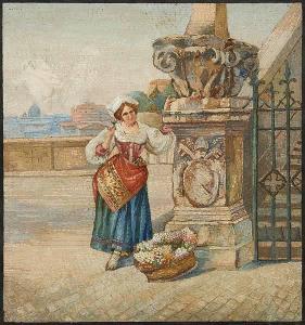 CASSIO Lorenzo 1800-1900,jeune femme au panier fleuri,Horta BE 2014-03-17
