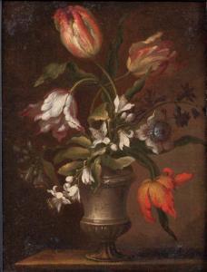 cassisa nicola 1700-1700,Jetée de fleurs dans des vases Médicis sur un enta,Aguttes FR 2017-09-17