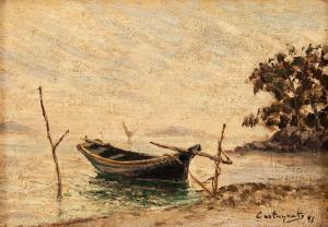 CASTAGNETO Giovanni 1851-1900,Barco Ancorado,1892,Escritorio de Arte BR 2021-08-30