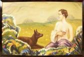 CASTAING Georges 1895,Femme se délassant dans un pré avec son chien,Loizillon FR 2021-01-19