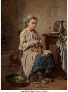 CASTAN Pierre Jean Edmond 1817-1892,Young girl peeling potatoes,Heritage US 2023-06-09