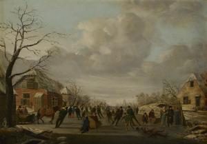 CASTEELEN Jan Gerardus 1795-1847,Patineurs sur une rivière gelée,Christie's GB 2022-11-28