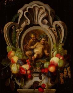 CASTEELS Pauwel 1649-1677,Satyr and Bacchus surrounded by a flower garland,Sotheby's GB 2021-03-23