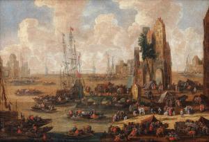 CASTEELS Pieter II 1673-1700,A capriccio view of a busy harbour scene,Bonhams GB 2022-04-12