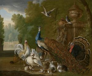 CASTEELS Pieter III,A peacock, turkey, cockerel, hen, pigeons, other b,1721,Christie's 2023-05-25