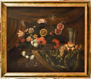 CASTEELS Pieter III 1684-1749,Corbeille de fleurs sur un entablement,Osenat FR 2023-02-25